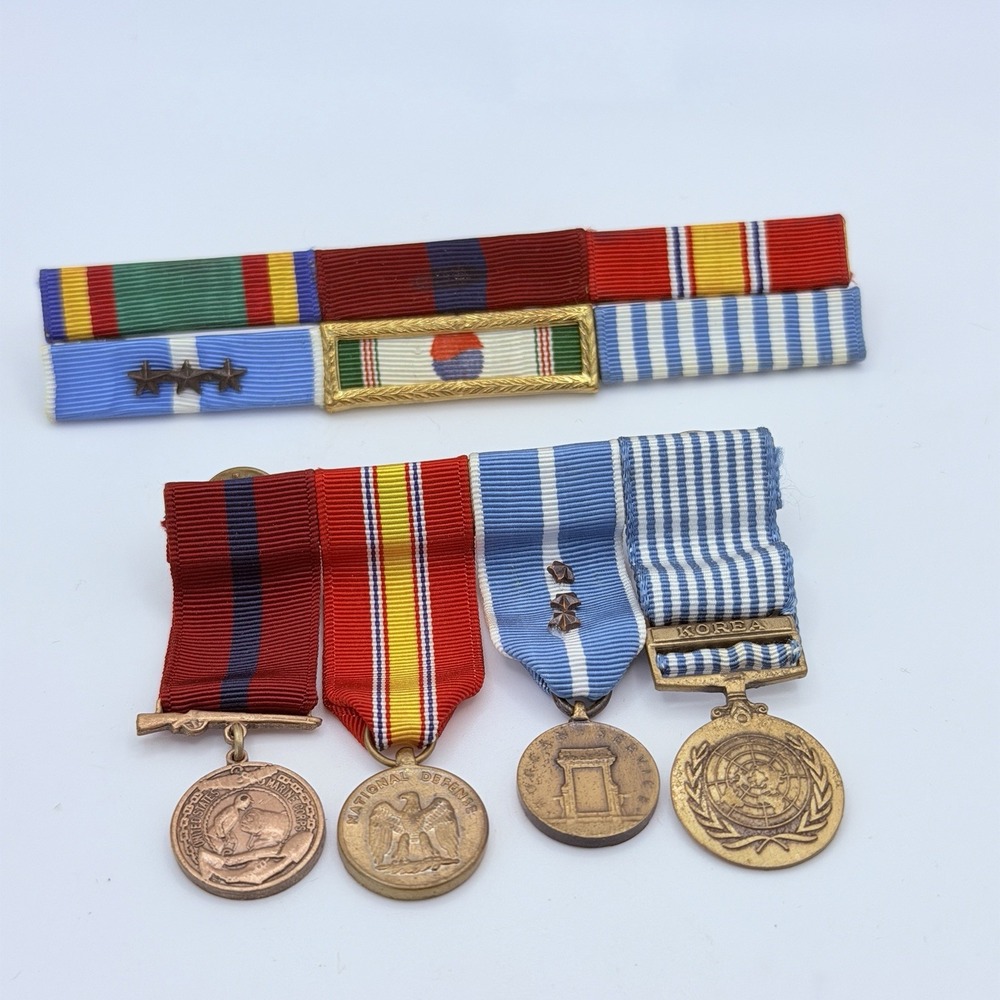 Military Medal Decoration Honors Ribbon Bar Rack Lot Mounted Vintage War Pins